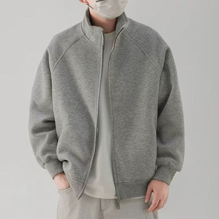 Solid Color Stand Collar Sweatshirt Men's Casual Loose Jacket