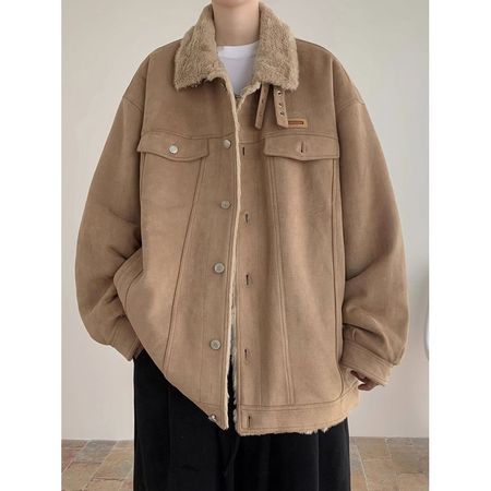 Men's Winter Lambswool Coat With Plush And Thick Fur Lapel Cotton Jacket